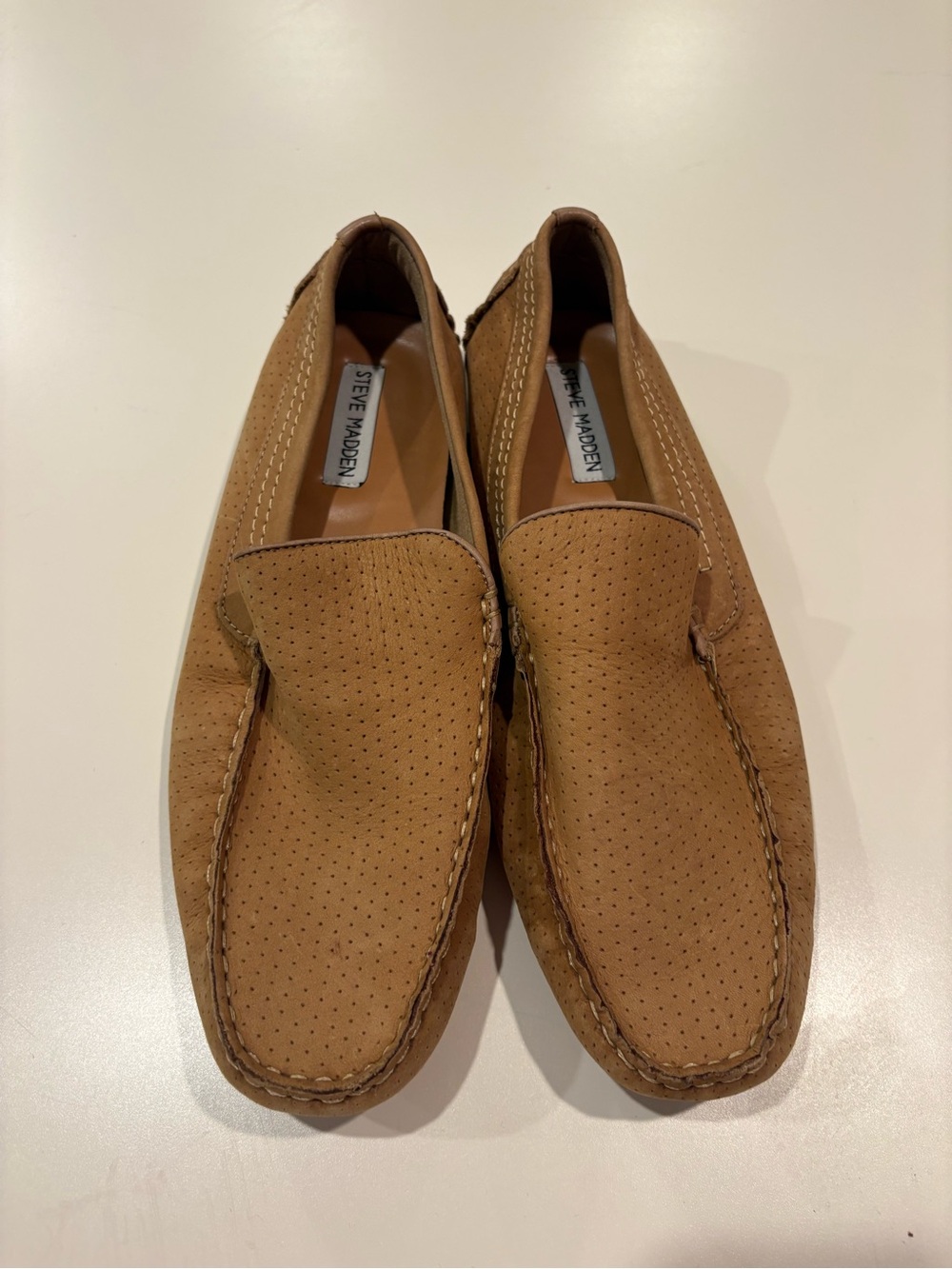 Steve Madden Men’s Tan Perforated Suede Slip-On Loafers